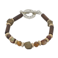 Brown, Beige, and Metallic Men's Beaded Bracelet