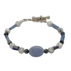 Denim Blue, White and Gray Men's Beaded Bracelet