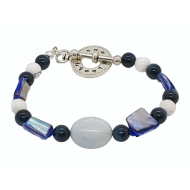 Denim Blue, White, and Navy Blue Men's Beaded Bracelet