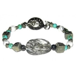 Gray, Black, Off-White, Metallic and Aqua Men's Bracelet