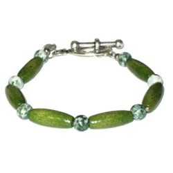 Olive Green, White and Forrest Green Wood and Agate Men's Bracelet