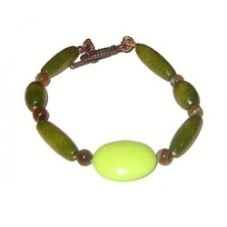 Olive Green and Brown Men's Bracelet with Lime Green Chalk Turquoise Stone
