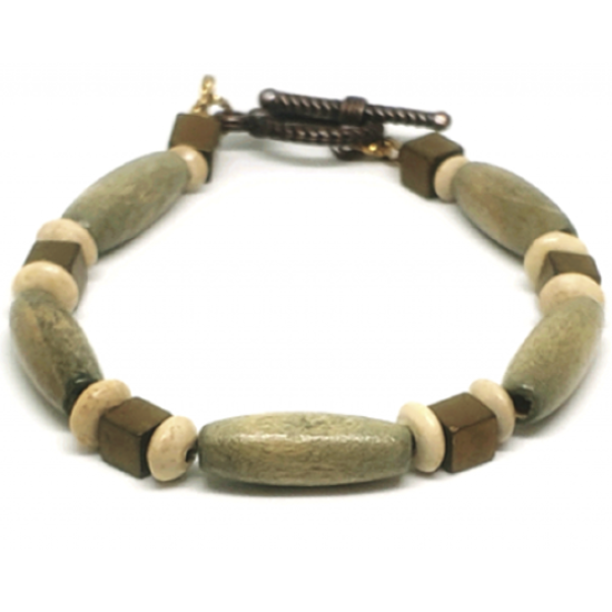 Olive Green, Beige, and Metallic Men's Bracelet