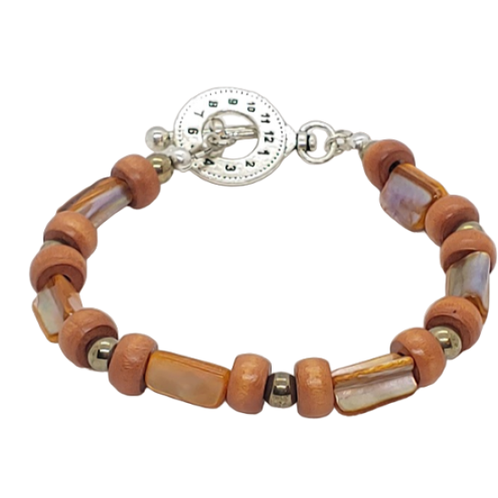 Orange, Amber and Goldtone Men's Beaded Bracelet