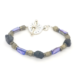 Black, Gray and Purplish Blue Men's Beaded Bracelet