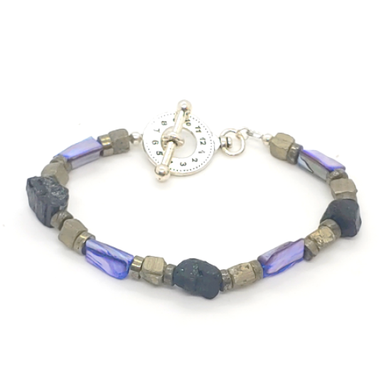 Black, Gray and Purplish Blue Men's Beaded Bracelet