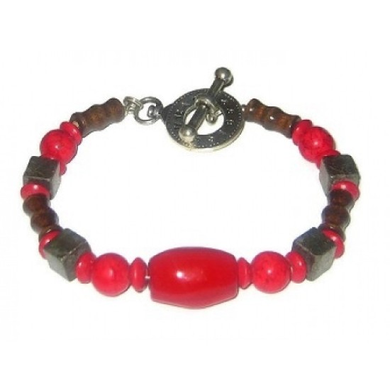 Red, Dark Brown and Metallic Men's Bracelet