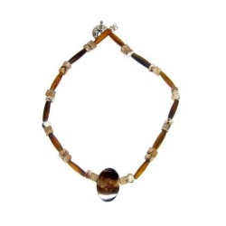 Brown and Beige Men's Necklace with Horn Pipe, Magnesite and Jasper Beads