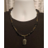 Black, Gray and Metallic Men's Beaded Necklace with Rectangle Jasper Pendant