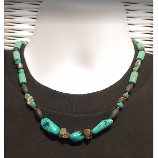 Black, Turquoise, and Metallic Men's Necklace