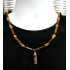 Brown, Beige, and Goldtone Metallic Men's Beaded Necklace with Botswana Tube Pendant