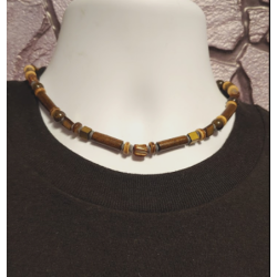 Brown, Beige, Gray and Golden Metallic Men's Beaded Necklace