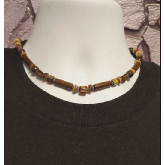 Brown, Beige, Gray and Golden Metallic Men's Beaded Necklace