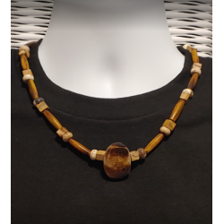 Brown and Beige Men's Necklace with Horn Pipe, Magnesite and Jasper Beads