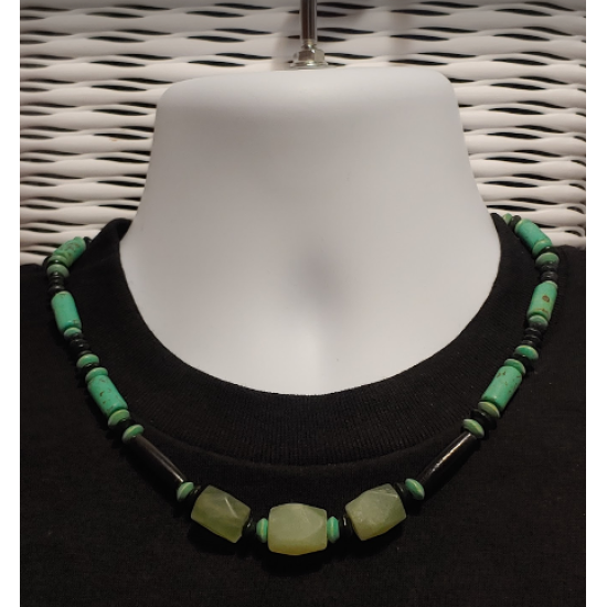 Celery Green, Black, and Beige Men's Necklace