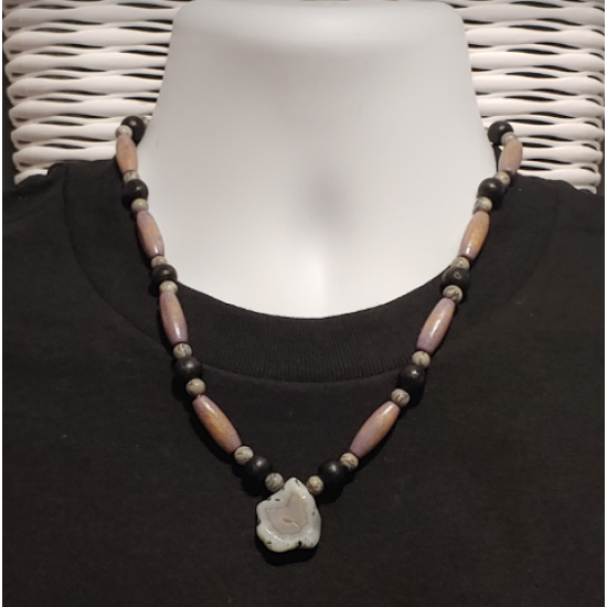  Men's Grey, Black and Greyish Purple Beaded Necklace