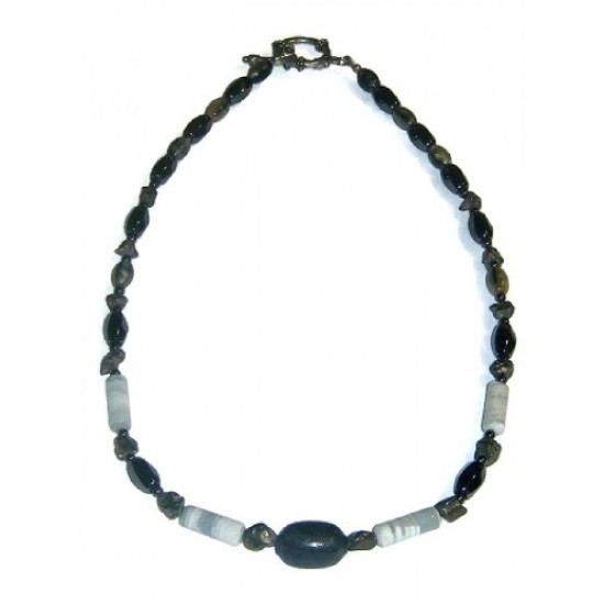 Metallic, White, Dark Grey, Light Grey Men's Necklace