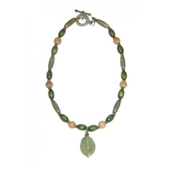 Olive Green, Beige and Brown Men's Beaded Necklace