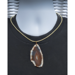 Men's Off White Leather Cord Necklace with Agate Pendant
