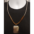  White Leather Cord Men's Necklace with Wood Beads and Rectangle Shell Pendant