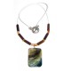  White Leather Cord Men's Necklace with Wood Beads and Rectangle Shell Pendant