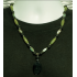 Green, Black, Metallic Men's Beaded Necklace with Oval Black Onyx Pendant