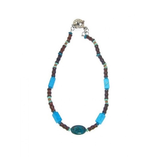 Turquoise and Brown Men's Beaded Necklace