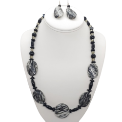 Black and Gray Necklace Set with Jasper and Onyx Beads