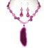 Fuchsia and Pink Necklace and Earring Set with Agate Pendant