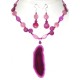 Fuchsia and Pink Necklace and Earring Set with Agate Pendant