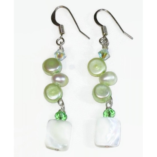 Light Green and Off White Necklace and Earring Set 
