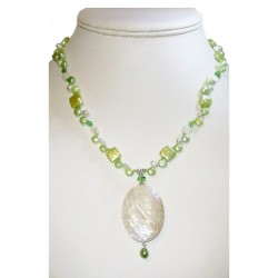 Light Green and Off White Necklace and Earring Set 