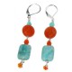 Orange and Blue Green Necklace and Earring Set with Drop Pendant
