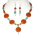 Orange and Blue Green Necklace and Earring Set with Drop Pendant