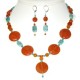 Orange and Blue Green Necklace and Earring Set with Drop Pendant