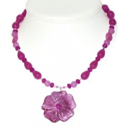 Orchid and Fuchsia Necklace and Earring Set with Flower Pendant