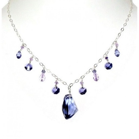 Purple Crystal Sterling Silver Necklace and Earring Set