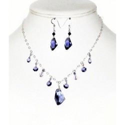 Purple Crystal Sterling Silver Necklace and Earring Set