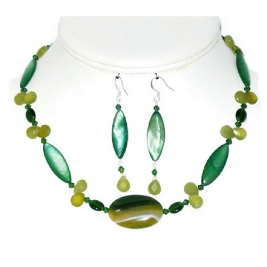 Green and Yellow Necklace and Earring Set 