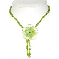 Apple and Lime Green Necklace with Mother-of-Pearl Flower Pendant