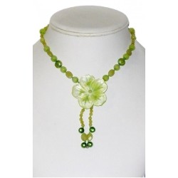 Apple and Yellow Green Necklace with Flower Shell Pendant