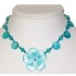 Aqua and Teal Necklace with Mother-of-Pearl Flower Pendant