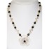Beige and Brown Beaded Necklace with Mother-of-Pearl Flower Pendant