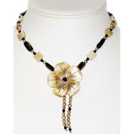 Beige and Brown Necklace with Flower Pendant