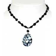 Black and White Necklace with Mosaic Mother-of-Pearl Pendant