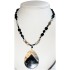 Black and Beige Necklace with Mother-of-Pearl Black Lip Shell Pendant