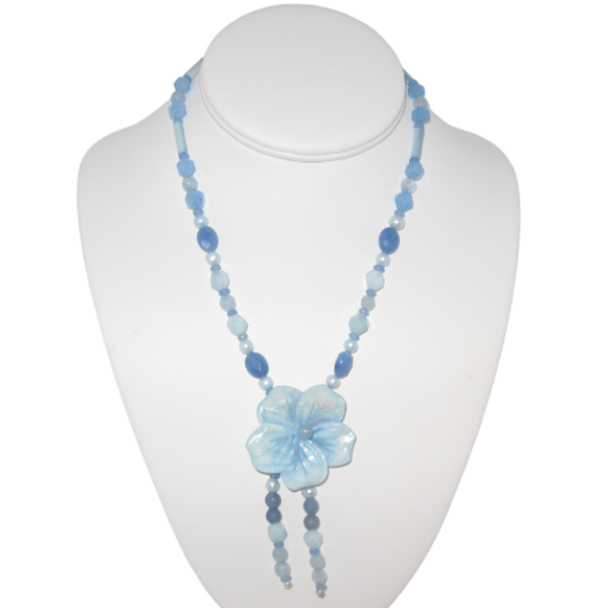 Blue Blossom Necklace with Mother-of-Pearl Flower Pendant