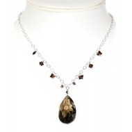 Sterling Silver Chain Necklace with Smoked Topaz Crystal Briolette Pendant