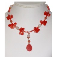 Coral, Peach and Cream Necklace with Drop Pendant