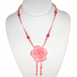 Coral Pink Blossom Necklace with Mother-of-Pearl Flower Pendant